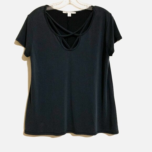 Miami Soft Knit Stretchy Criss Cross Detail Black Blouse. Size Large - Picture 1 of 4